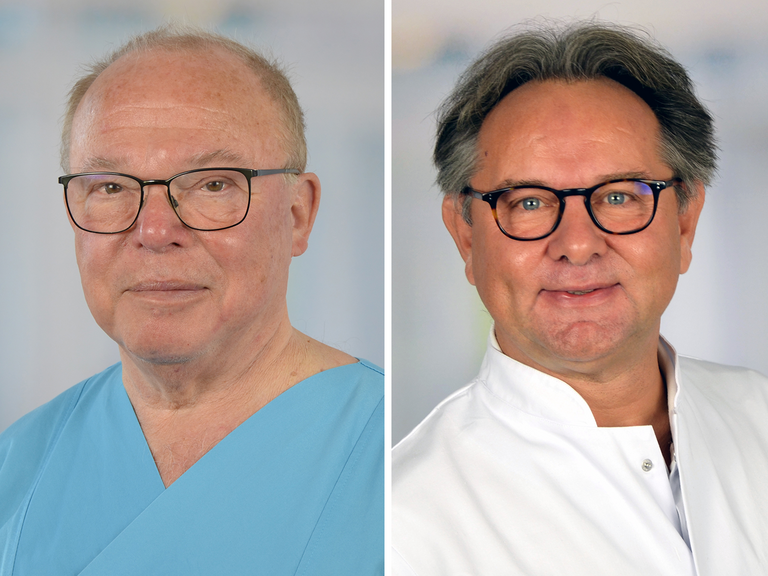 Portraitfotos Prof. Dr. Karl-Wilhelm Ecker (l.) und Prof. Dr. Christoph Isbert vom Amalie Pouch Zentrum Hamburg