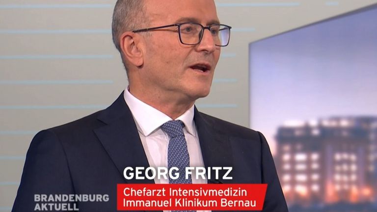 Dr. med. Georg Fritz, Chefarzt der Abteilung für Anästhesiologie, Intensivmedizin und Schmerztherapie im Immanuel Klinikum Bernau Herzzentrum Brandenburg, trägt Appell an Berliner und Brandenburger RBB-Magazin „Brandenburg aktuell“ vor Dr. med. Georg Fritz, Chefarzt der Abteilung für Anästhesiologie, Intensivmedizin und Schmerztherapie im Immanuel Klinikum Bernau Herzzentrum Brandenburg, trägt Appell an Berliner und Brandenburger RBB-Magazin „Brandenburg aktuell“ vor