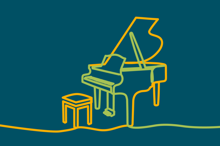 Bändergrafik: Konzertflügel mit Hocker Bändergrafik: Konzertflügel mit Hocker