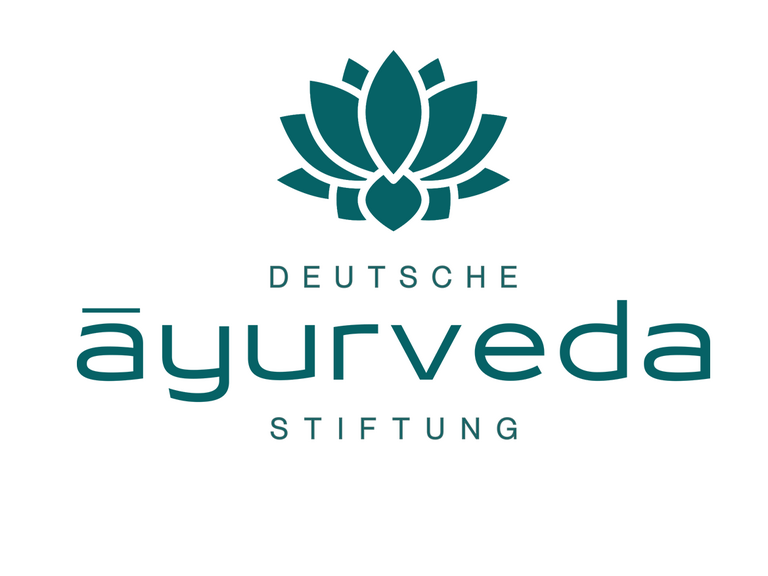 Grafische Illustration einer Lotusblüte mit Schriftzug als Logo der Deutschen Ayurveda-Stiftung