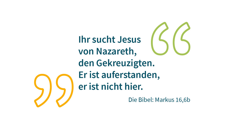 Bibelvers in orangen und grünen Anführungszeichen, Impuls zu Ostern, Osternachricht, Immanuel Albertinen Diakonie, Hamburg, Berlin Bibelvers in orangen und grünen Anführungszeichen, Impuls zu Ostern, Osternachricht, Immanuel Albertinen Diakonie, Hamburg, Berlin